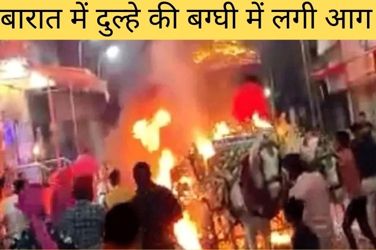 बारात में दुल्हे की बग्घी में लगी आग, देखें Video