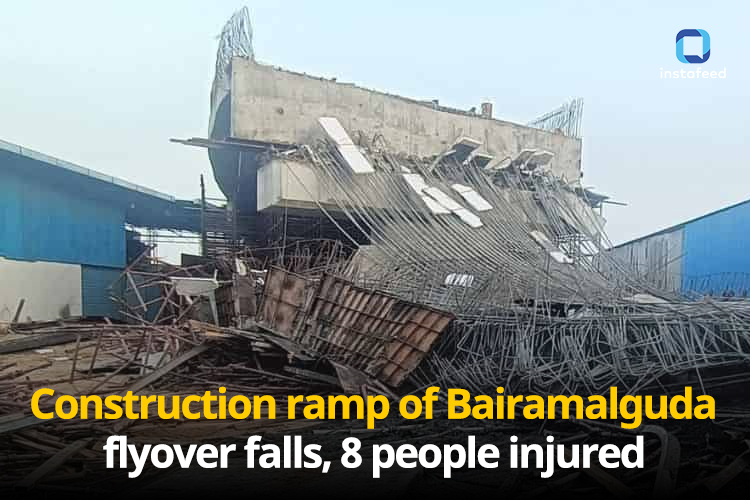 Under-construction ramp of Bairamalguda flyover falls, 8 people injured.