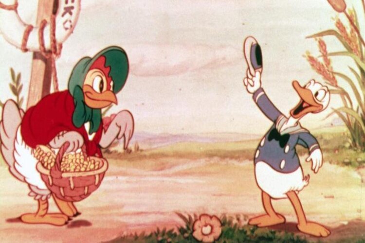 Donald Duck's first film appearance in Walt Disney's 'The Wise Little Hen'